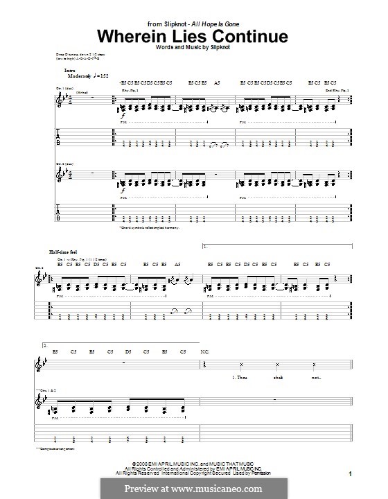 Wherein Lies Continue: For guitar with tab by Slipknot