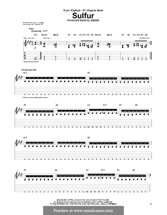 Sulfur: For guitar with tab by Slipknot