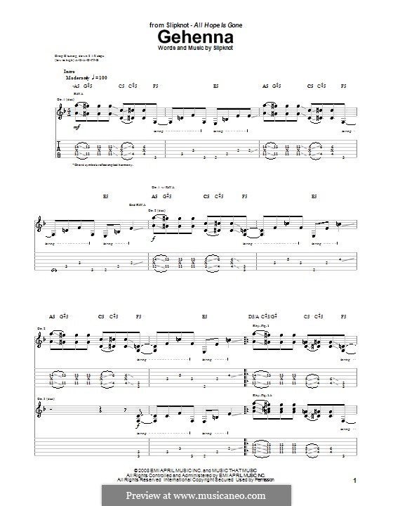 Gehenna: For guitar with tab by Slipknot