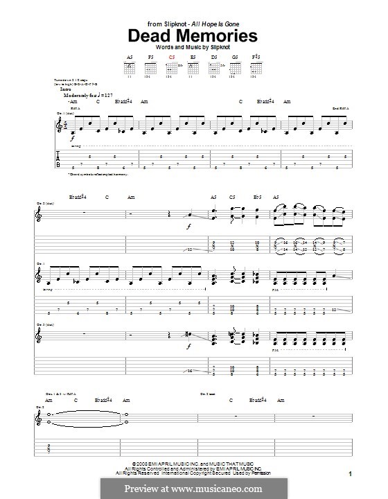 Dead Memories: For guitar with tab by Slipknot