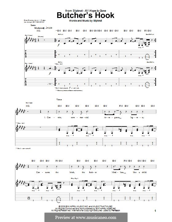 Butcher's Hook: For guitar with tab by Slipknot