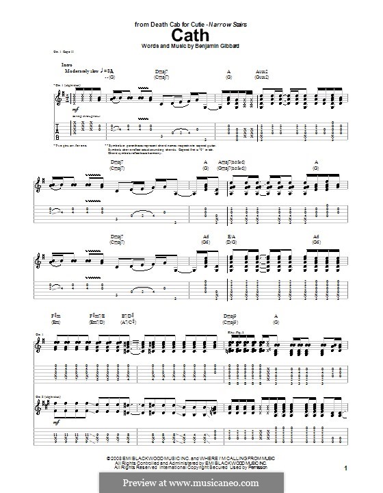 Cath (Death Cab for Cutie): For guitar with tab by Benjamin Gibbard