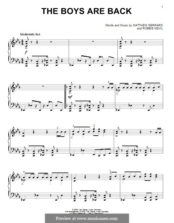 The Boys Are Back (from High School Musical 3): For piano by Matthew Gerrard, Robbie Nevil