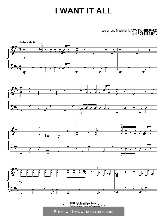 I Want It All (from High School Musical 3): For piano by Matthew Gerrard, Robbie Nevil