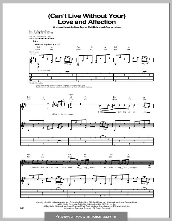 (Can't Live without Your) Love and Affection: For guitar with tab by Gunnar Nelson, Marc Tanner, Matt Nelson