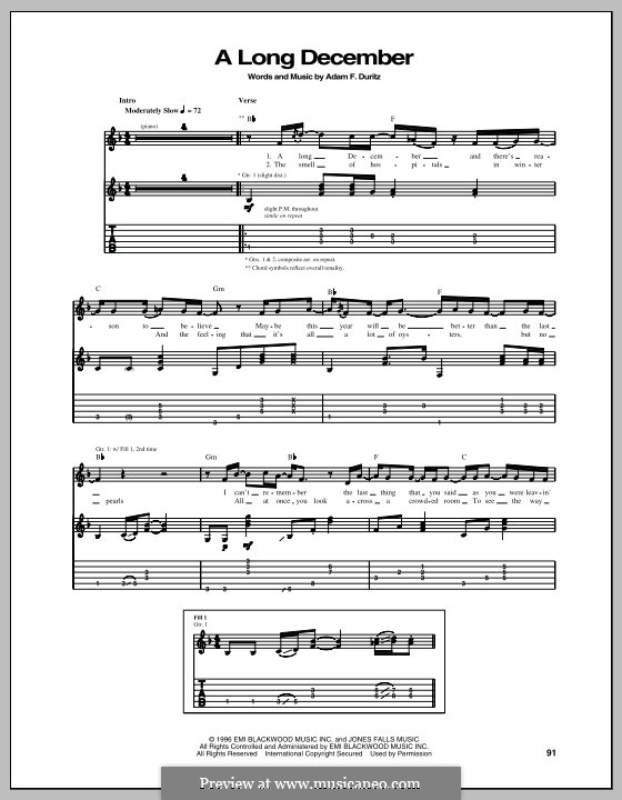 A Long December (Counting Crows): For guitar with tab by Adam F. Duritz