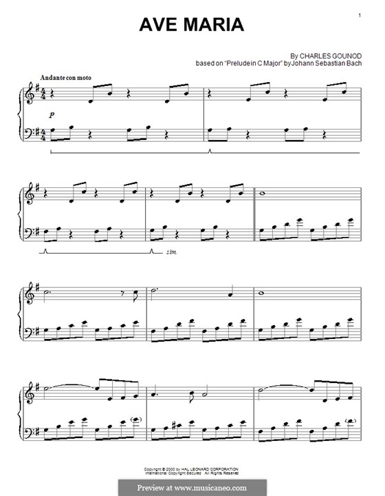 Ave Maria (Printable Sheet Music): For piano (G Major) by Johann Sebastian Bach, Charles Gounod