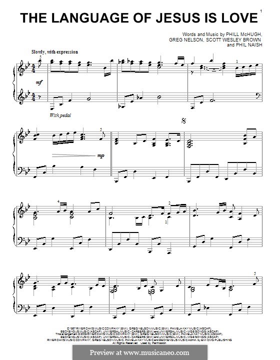 The Language of Jesus is Love: For piano by Greg Nelson, Phill McHugh, Phil Naish