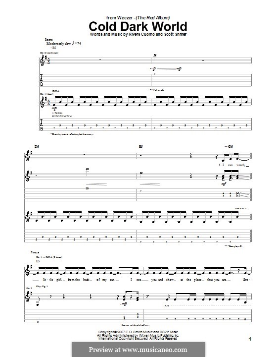 Cold Dark World (Weezer): For guitar with tab by Rivers Cuomo, Scott Shriner