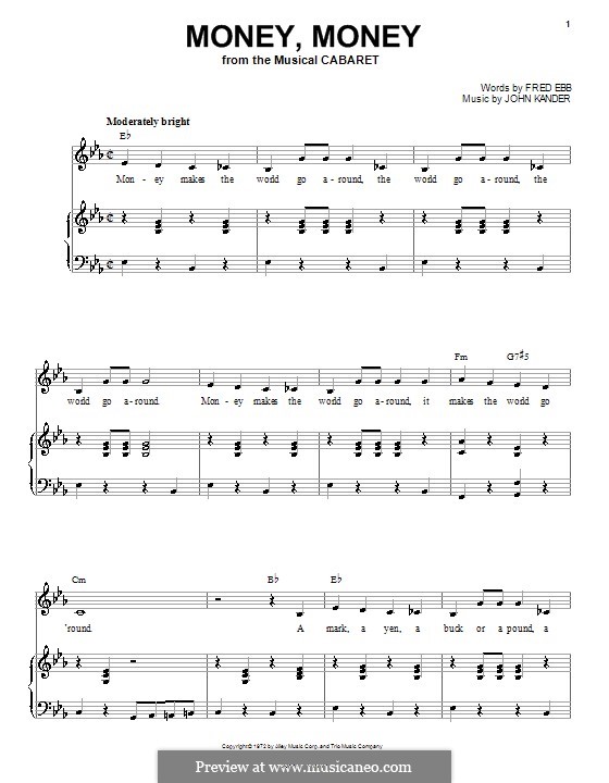 money money joel grey by j kander sheet music on musicaneo money money money sheet music