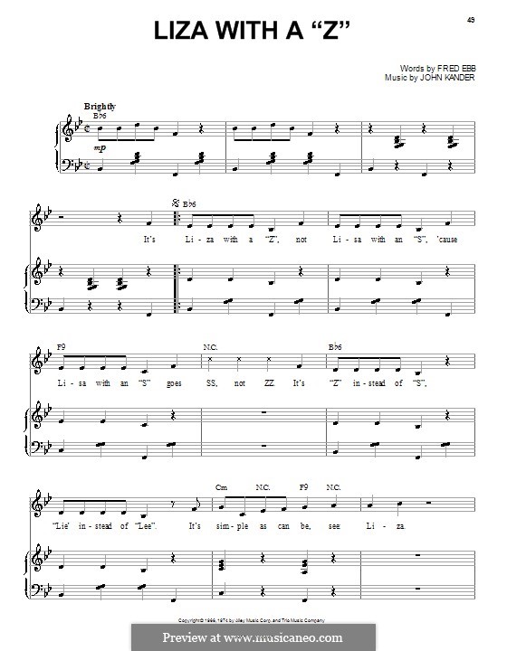 Liza with a 'Z' (Liza Minnelli): For voice and piano (or guitar) by John Kander