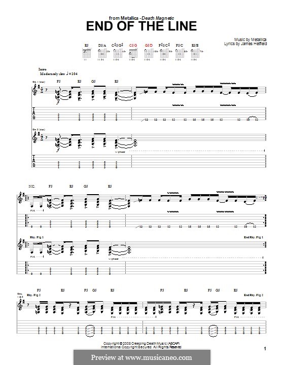 The End of the Line (Metallica): For guitar with tab by James Hetfield