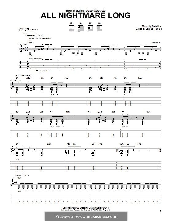 All Nightmare Long (Metallica): For guitar with tab by James Hetfield