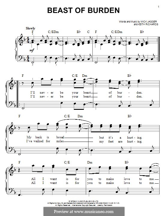 Beast of Burden (The Rolling Stones): For easy piano by Keith Richards, Mick Jagger