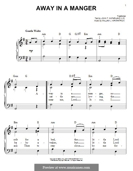 Away in a Manger: For easy piano by William (James) Kirkpatrick