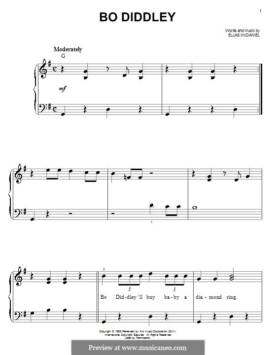Bo Diddley (Bo Diddley): For easy piano by Ellas McDaniel