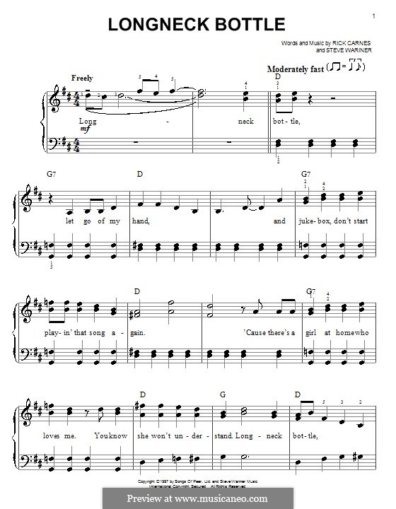 Longneck Bottle (Garth Brooks): For easy piano by Rick Carnes, Steve Wariner