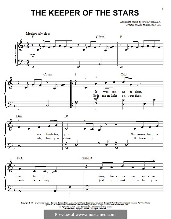 The Keeper of the Stars (Tracy Byrd): For easy piano by Danny Mayo, Dickey Lee, Karen Staley