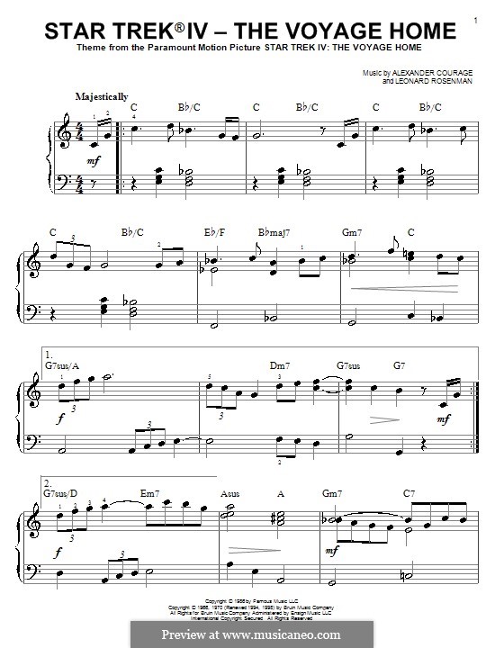 Theme From Star Trek Iv The Voyage Home By L Rosenman On Musicaneo