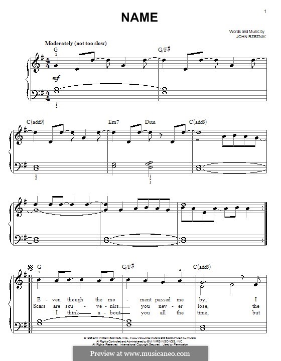 Name (Goo Goo Dolls): For easy piano by John Rzeznik