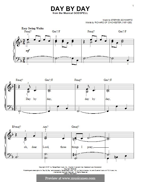Day By Day: For easy piano by Stephen Schwartz
