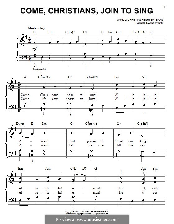 Come, Christians, Join to Sing: For easy piano by folklore