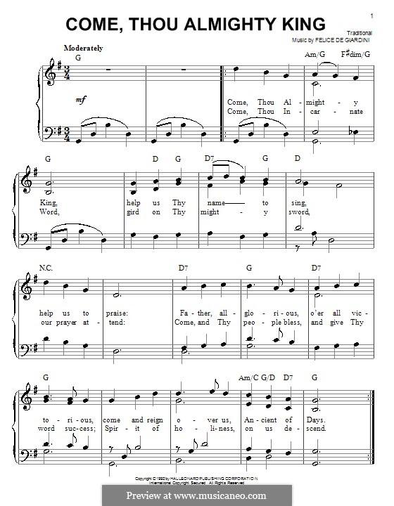 Come, Thou Almighty King: Version for easy piano (high quality sheet music) by Felice Giardini
