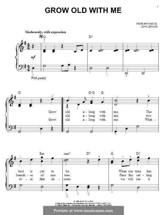 Grow Old With Me: For easy piano by John Lennon