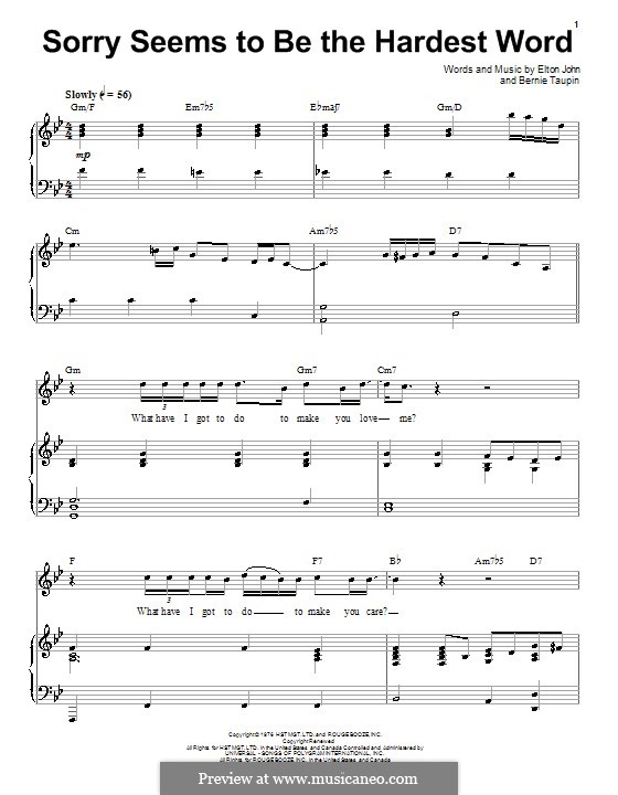 Sorry Seems to be the Hardest Word: For voice and piano (or guitar) by Elton John