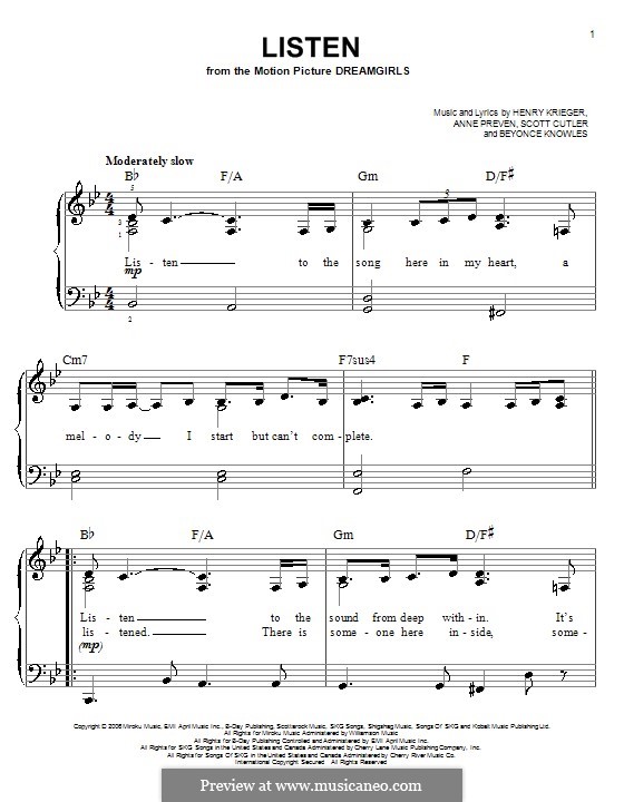 Listen (from Dreamgirls): For easy piano (Beyonce) by Anne Preven, Henry Krieger, Scott Cutler