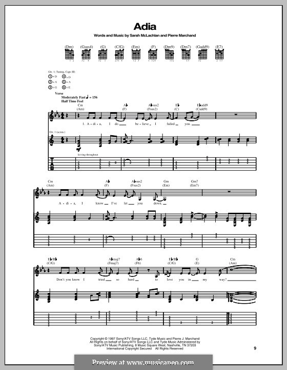Adia: For guitar with tab by Pierre Marchand, Sarah McLachlan