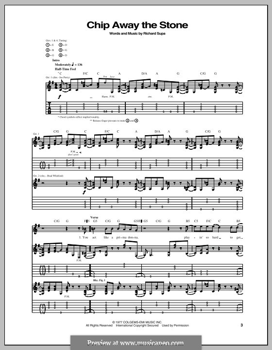Chip Away the Stone (Aerosmith): For guitar with tab by Richard Supa