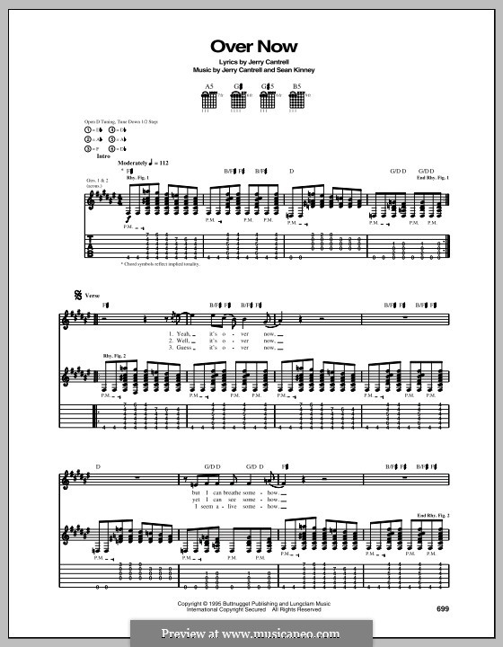 Over Now (Alice in Chains): For guitar with tab by Jerry Cantrell, Sean Kinney