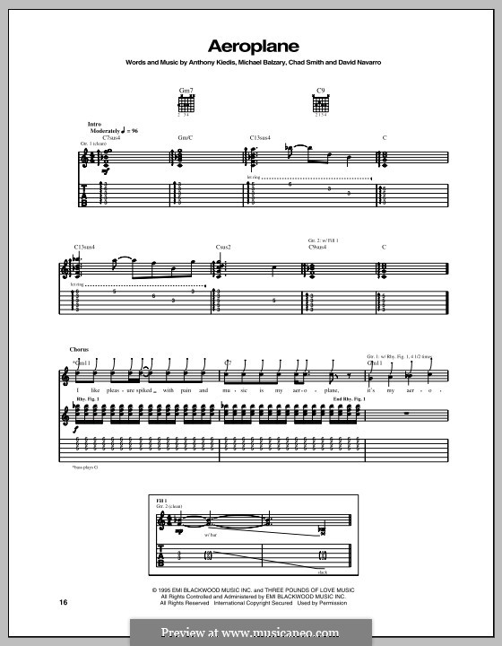 Forvent det Illusion Sømil Aeroplane (Red Hot Chili Peppers) by Flea, A. Kiedis, C. Smith, D. Navarro  on MusicaNeo