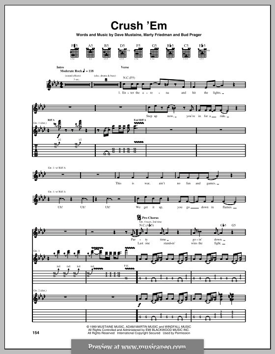 Crush 'Em (Megadeth): For guitar with tab by Bud Prager, Dave Mustaine, Martin Friedman