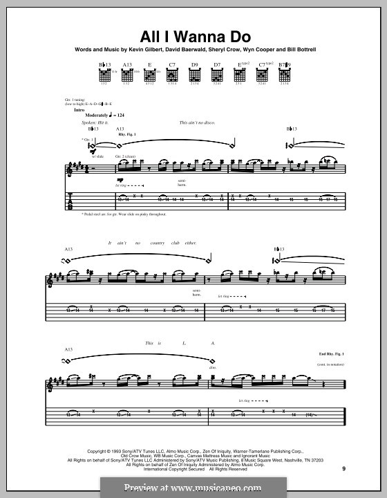 All I Wanna Do: For guitar with tab by Bill Bottrell, David Baerwald, Kevin Gilbert, Sheryl Crow, Wyn Cooper