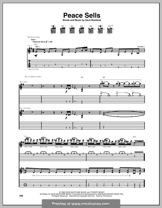 Peace Sells (Megadeth): For guitar with tab by Dave Mustaine