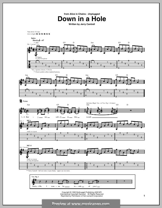 Down in a Hole (Alice in Chains): For guitar with tab by Jerry Cantrell