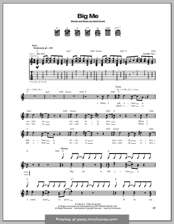 Big Me (Foo Fighters): For guitar with tab by David Grohl