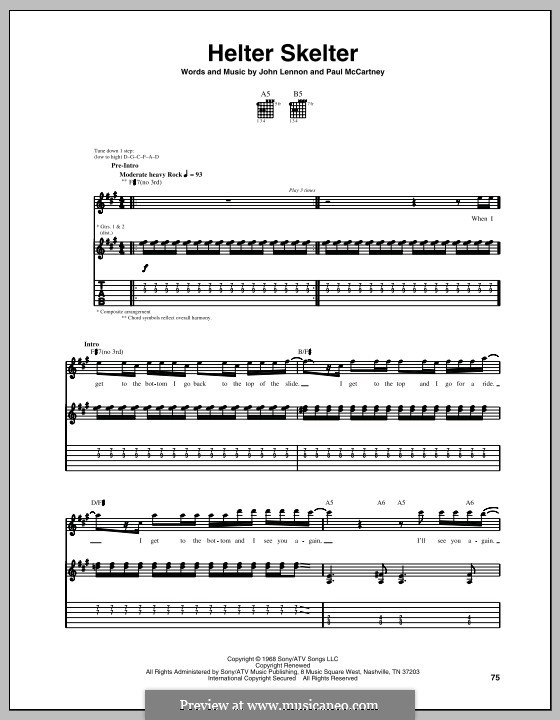 Helter Skelter (The Beatles): For guitar with tabulature (A Major) by John Lennon, Paul McCartney