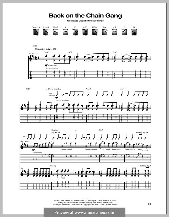 Back on the Chain Gang (The Pretenders): For guitar with tab by Chrissie Hynde