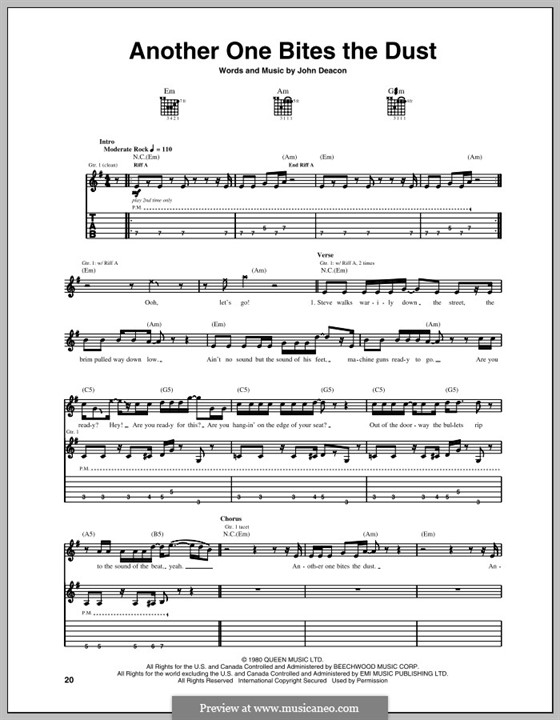 Another One Bites the Dust (Queen): For guitar by John Deacon
