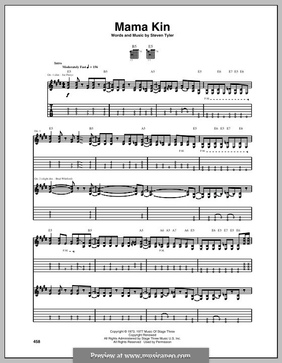Mama Kin (Aerosmith): For guitar with tab by Steven Tyler