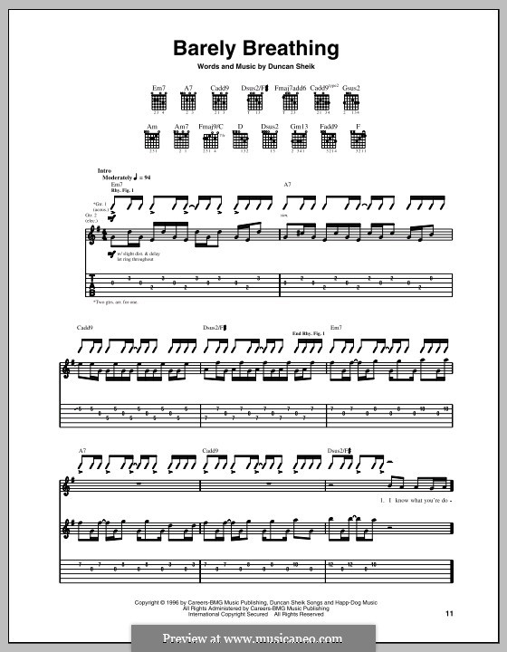 Barely Breathing: For guitar with tab by Duncan Sheik