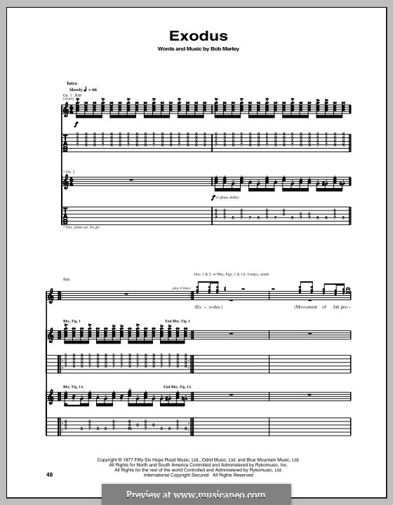 Exodus: For guitar with tab by Bob Marley