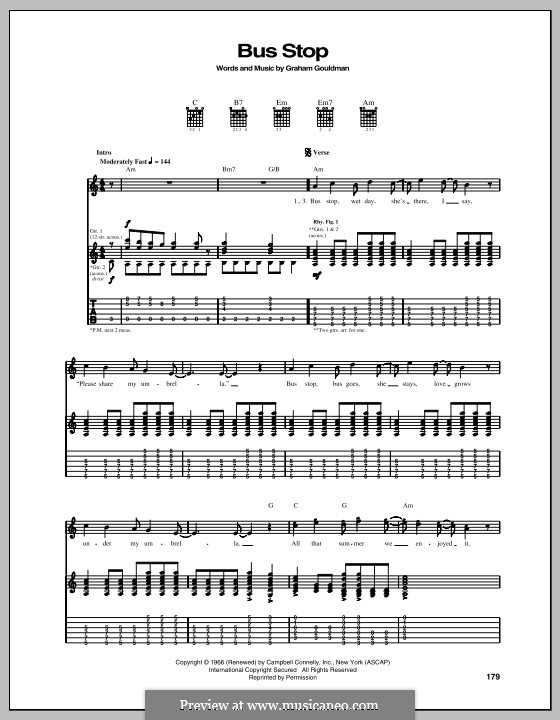 Bus Stop (The Hollies): For guitar with tab by Graham Gouldman