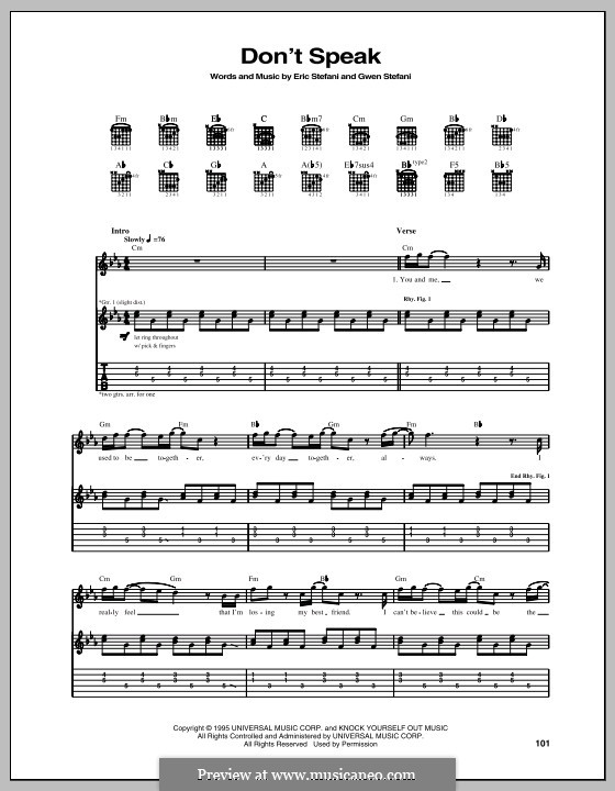 Don't Speak (No Doubt): For guitar with tab by Eric Stefani, Gwen Stefani