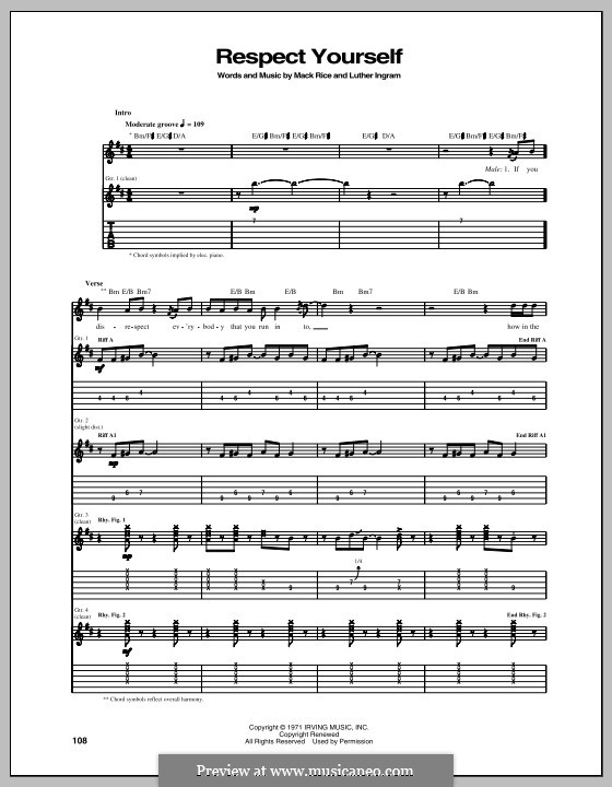 Respect Yourself (The Staple Singers): For guitar with tab by Mark Rice, Luther Ingram