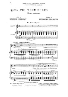 Tes yeux bleus : For tenor (or soprano) by Emmanuel Chabrier