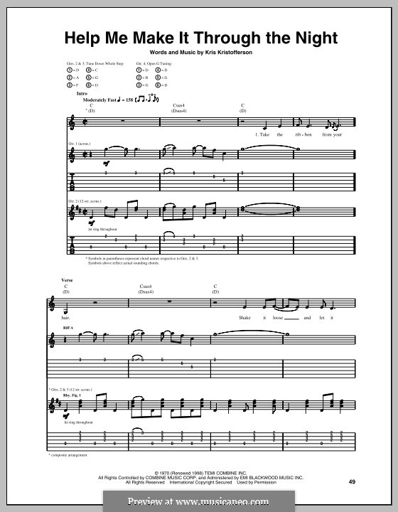 Help Me Make It Through the Night: For guitar with tab by Kris Kristofferson